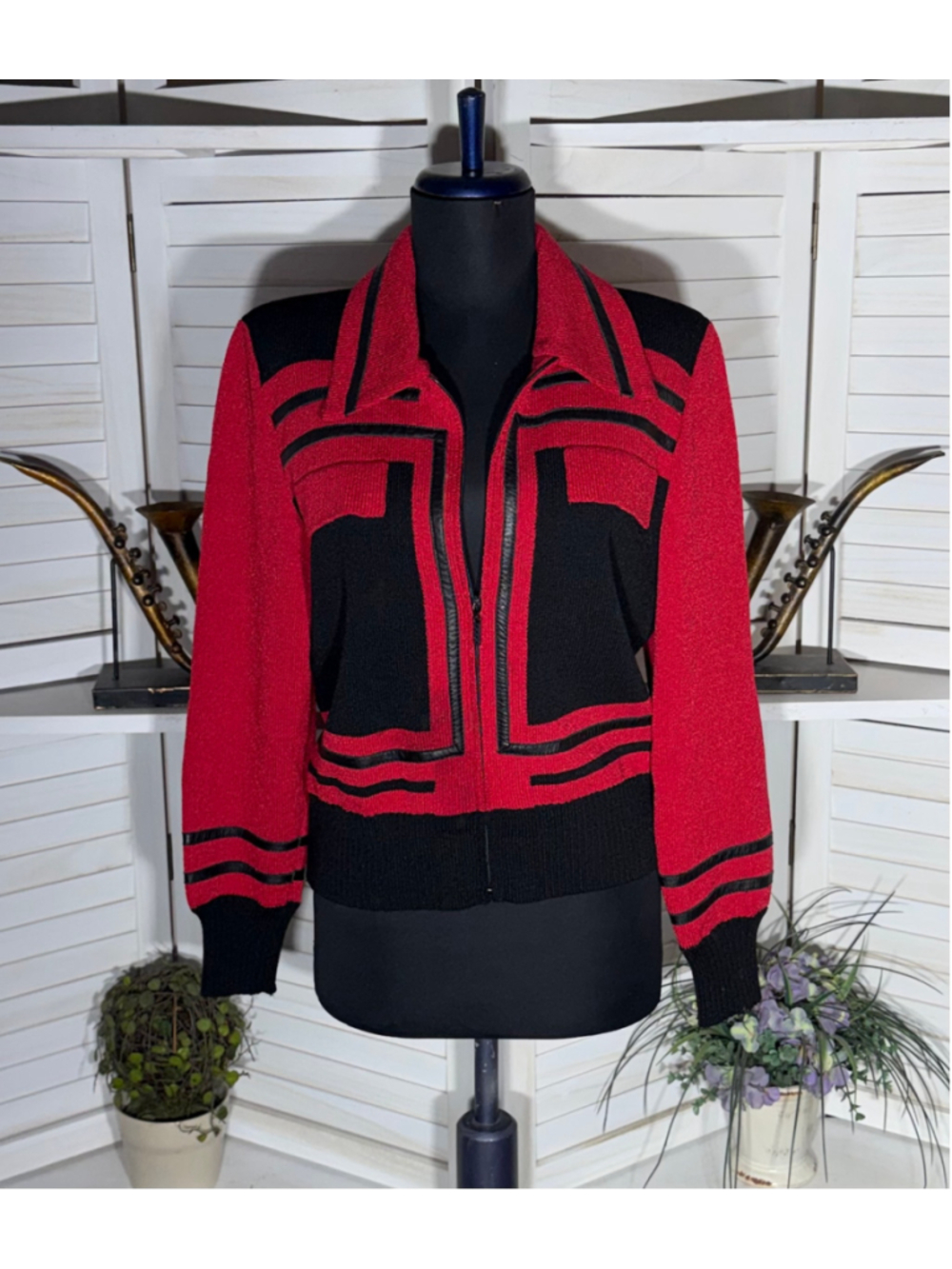 Vintage 90s wool sweater cardigan USA color block zip preppy elegant retrosport